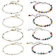 Handmade Glass Beads Anklets, Including Glass Seed Beads Brass Beads, Brass Lobster Claw Clasps and Zinc Alloy Lobster Claw Clasps, Mixed Color, 8pcs/box(AJEW-SZ0001-81)