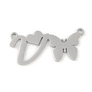 Non-Tarnish 304 Stainless Steel Pendants, Letter & Butterfly Charms, Letter V, 11.5x24.5x0.9mm, Hole: 1.2mm(STAS-L279-002P-V)