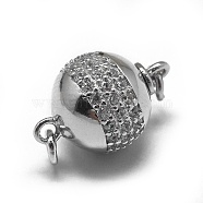 Anti-Tarnish Rhodium Plated 925 Sterling Silver Box Clasps, with 925 Stamp, with Cubic Zirconia, Round, Clear, Platinum, 16x10.5mm, Hole: 1.6mm(STER-L057-008B)