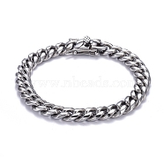 Men's 304 Stainless Steel Cuban Link Chain Bracelets, Stainless Steel Color, 9 inch(23cm)(BJEW-P263-B01-P)