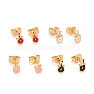 304 Stainless Steel Enamel Stud Earrings, with 316 Surgical Stainless Steel Pin, Golden, Guitar, Mixed Color, 8x4x1mm, Pin: 0.8mm(EJEW-B009-04G)