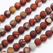Frosted Round Natural Red Picture Jasper Beads Strands, 10mm, Hole: 1mm, about 40pcs/strand, 15.3 inch(G-N0166-70-10mm)