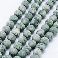 Natural Green Spot Jasper Beads Strands, Frosted, Round, 6mm, Hole: 1mm, about 62pcs/strand, 15.3 inch(39cm)(G-F518-26-6mm)