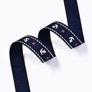 Single Face Anchor & Star Printed Polyester Grosgrain Ribbon, Marine Blue, 3/8 inch(10mm), about 100yards/roll(91.44m/roll)(OCOR-S050-10mm-05-1)