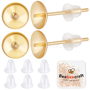 200Pcs 304 Stainless Steel Stud Earring Findings, For Half Drilled Beads, with 200Pcs Plastic Ear Nuts, Real 24K Gold Plated, 13.5x6mm, Pin: 0.8mm, Tray: 5.5mm(STAS-BBC0001-70)