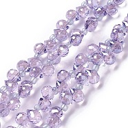 Transparent Glass Beads Strands, Top Drilled, Faceted, Teardrop, Medium Purple, 7x5mm, Hole: 0.9mm, about 99pcs/strand, 21.26~21.65''(54~55cm)(GLAA-H022-04B)