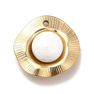Ion Plating(IP) 304 Stainless Steel Pendants, with Enamel, Golden, Flat Round, White, 16.5x17x7.5mm, Hole: 1.2mm(STAS-H175-03G-A)