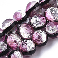 Handmade Silver Foil Glass Lampwork Beads Strands, Round, Hot Pink, 10.5x9.5~10.5mm, Hole: 1mm, about 50pcs/Strand, 19.29 inch~19.69 inch(FOIL-T003-03E)