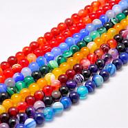 Natural Striped Agate/Banded Agate Bead Strands, Dyed & Heated Color, Round, Grade A, Mixed Color, 16mm, Hole: 2mm, about 25pcs/strand, 15 inch(383mm)(G-G962-16mm-M)
