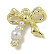 Alloy ABS Pearl Pendants, Cadmium Free & Nickel Free & Lead Free, Bowknot Charms, Golden, 17.5x17x5.5mm, Hole: 1.6mm(PALLOY-F312-53G)