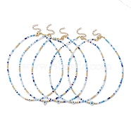 Glass Beaded Necklaces, with Natural White Shell Mother of Pearl Shell Beads Necklaces, Evil Eye, Mixed Shapes, 16.34 inch(41.5cm)(NJEW-JN04896)