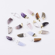 Natural Gemstone Pendants, with Brass Findings, Faceted, Dagger, Mixed Color, 24~25x10~11x4~6mm, Hole: 4x6mm(G-F527-10)