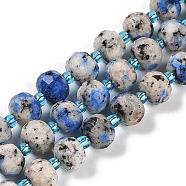 Natural Sesame Jasper Dyed Beads Strands, Faceted, Rondelle, with Seed Beads, Blue, 7.5~8x6.5mm, Hole: 1.4mm, about 45~46pcs/strand, 15.75''(40cm)(G-H057-A21-02)