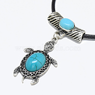 Alloy Pendant Necklaces, with Turquoise and Waxed Cord, Tortoise, Antique Silver, 17.3 inch~17.3 inch(44~45cm), 2mm(NJEW-S386-19)