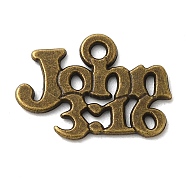 Tibetan Style Alloy Pendants, Christian Charms, John 3:16, Lead Free and Cadmium Free, Antique Bronze, 18.5x13x1mm, Hole: 2mm(EA9098Y-AB)