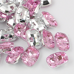 Taiwan Acrylic Rhinestone Buttons, Faceted, 1-Hole, Rectangle, Pearl Pink, 16x11.5x7mm, Hole: 1mm(BUTT-F019-16mm-22)