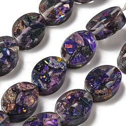 Dyed Natural Imperial Jasper with Resin Beads Strands, Oval, Dark Violet, 16x12x6mm, Hole: 1.2mm, about 11pcs/strand, 6.89 inch(17.5cm)(G-G083-A02-01)