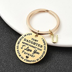 Valentine's Day Brass & 201 Stainless Steel Keychain, with Alloy Rings, Letter U, 6.2cm(KEYC-YW00097-21)