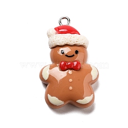 Christmas Theme Resin Pendants, with Platinum Iron Loop, Gingerbread Man, 31x19.5x9mm, Hole: 2mm(RESI-R450-04A)