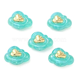 Resin Cartoon Cloud Beads, with Golden Plated Alloy Smiling Face, Turquoise, 22x29x15mm, Hole: 1.8mm(RESI-C047-01A)