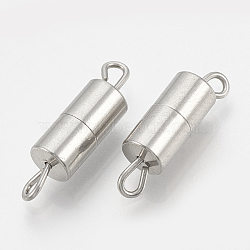 201 Stainless Steel Screw Clasps, Column, Stainless Steel Color, 17.5~18x5mm, Hole: 1.5x2mm(STAS-S103-07)