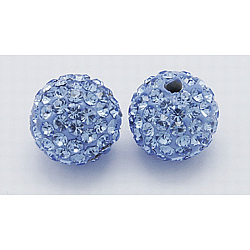 Grade A Rhinestone Beads, Pave Disco Ball Beads, Resin and China Clay, Round, Blue, PP11(1.7~1.8mm), 12mm, Hole: 1.5mm(RB-B027-7)