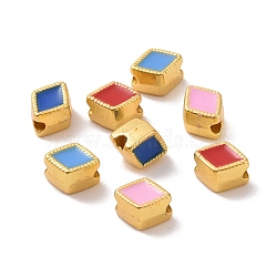 Alloy Beads, with Enamel, Rhombus, Matte Gold Color, Mixed Color, 6.5x5x4mm, Hole: 1.4mm(ENAM-L039-18MG)