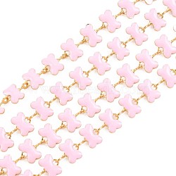 304 Stainless Steel Bone Shape Link Chains, with Enamel, Real 18K Gold Plated, Soldered, Pearl Pink, 7x6x1mm, about 3.28 Feet(1m)/Strand(STAS-N092-127)