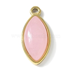 Natural Rose Quartz Pendants, 304 Stainless Steel Horse Eye Charms, Real 18K Gold Plated, 21~21.5x10~10.5x5.5~6mm, Hole: 1.4mm(STAS-L277-09G-04)