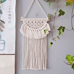 Cotton Cord Macrame Woven Wall Hanging, with Plastic Non-Trace Wall Hooks, for Nursery and Home Decoration, Floral White, 470x210x21mm(HJEW-C010-06)