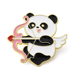 Newly-married Theme Enamel Pins, Alloy Brooches for Backpack Clothes, Panda wih Cupid's Arrow, 28.5x32.5mm(JEWB-E039-01LG-03)