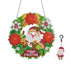 Christmas Theme DIY Diamond Painting Wreath Pendant Decoration Kits, including Resin Rhinestones, Diamond Sticky Pen, Tray Plate and Glue Clay, Santa Claus, 280mm(XMAS-PW0001-111A)