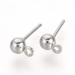 Iron Ball Stud Earring Findings, with Loop, Nickel Free, Platinum, 15x4mm, Hole: 1mm, Pin: 0.8mm(X-KK-R071-09P-NF)