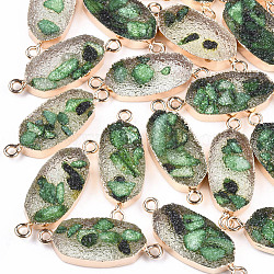 Electroplate Druzy Resin Links connectors, with Iron Findings, Oval, Light Gold, Green, 30~31x11.5~12x5mm, Hole: 1mm(RESI-S366-07C)