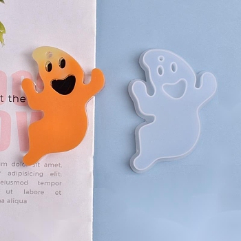 Halloween DIY Ghost Pendant Silicone Statue Molds, Resin Casting Molds, For UV Resin, Epoxy Resin Jewelry Making, White, 80x57x11mm, Hole: 3mm, Inner Size: 76x51mm