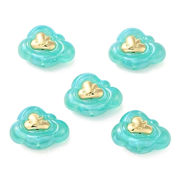 Resin Cartoon Cloud Beads, with Golden Plated Alloy Smiling Face, Turquoise, 22x29x15mm, Hole: 1.8mm