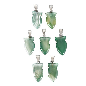 Natural Banded Agate/Striped Agate Pendants, with Light Gold Plated Iron Findings, Owl, Dyed & Heated, Sea Green, 22.5~23.5x11~12.5x4.5~6mm, Hole: 4.5x6mm