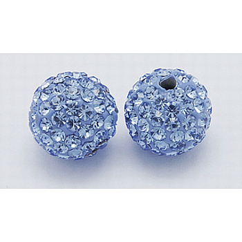 Grade A Rhinestone Beads, Pave Disco Ball Beads, Resin and China Clay, Round, Blue, PP11(1.7~1.8mm), 12mm, Hole: 1.5mm