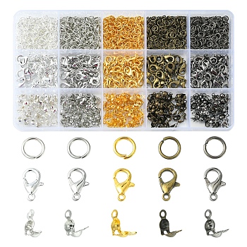 DIY Jewelry Making Finding Kit, Inlcluding Zinc Alloy Lobster Claw Clasps, Iron Open Jump Rings & Bead Tips, Mixed Color, 1675Pcs/box