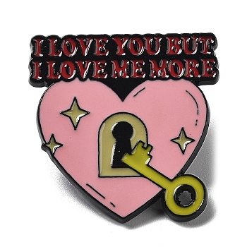 Black Zinc Alloy Brooch, Self Love Theme Enamel Pins for Women, Heart Lock, 30.5x29.5x2mm