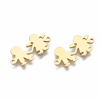 201 Stainless Steel Links Connectors, Laser Cut, Boy and Girl, Golden, 10x21x1mm, Hole: 1.2mm