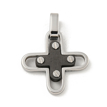 304 Stainless Steel Pendants, Cross Charm, Black & Stainless Steel Color, 19x19x4mm, Hole: 4x3.5mm