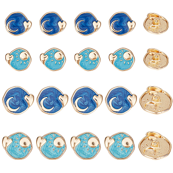 20Pcs 4 Styles 1-Hole Zinc Alloy Shank Buttons, Flat Round, Mixed Color, 16.5~21x18.5~23x6.5~7.5mm, Hole: 2mm, 5pcs/style