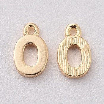 Brass Charms, Letter, Nickel Free, Real 18K Gold Plated, Letter.O, 8.5x5x1.5mm, Hole: 0.8mm