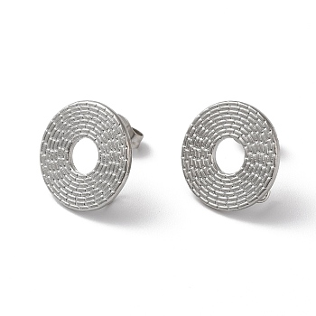 304 Stainless Stud Earring Findings, with Vertical Loops, Donut, Stainless Steel Color, 14mm, Hole: 2.7mm, Pin: 0.5mm