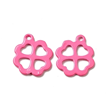 Spray Painted 201 Stainless Steel Charms, Clover Charms, Hot Pink, 12x11x1mm, Hole: 1.2mm
