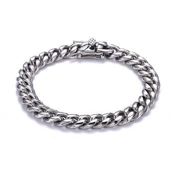 Men's 304 Stainless Steel Cuban Link Chain Bracelets, Stainless Steel Color, 9 inch(23cm)