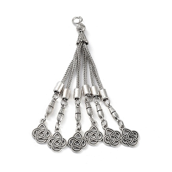 Tibetan Style Alloy Curb Chain Tassel Big Pendants, Witch Knot, Antique Silver, 107x8.5mm, Hole: 5mm