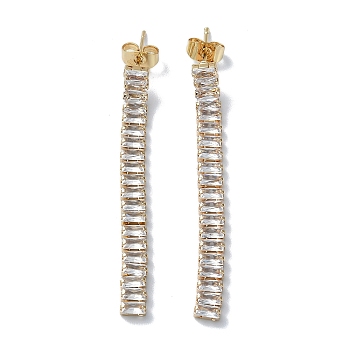 Brass Micro Pave Cubic Zirconia Dangle Stud Earrings, Tassel Earrings, Long-Lasting Plated, Golden, 52x4.5mm