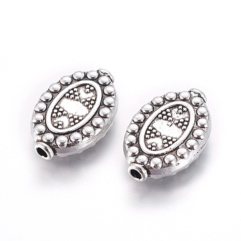 Tibetan Style Alloy Oval Beads, Cadmium Free & Lead Free, Antique Silver, 19.5x13x4mm, Hole: 1mm